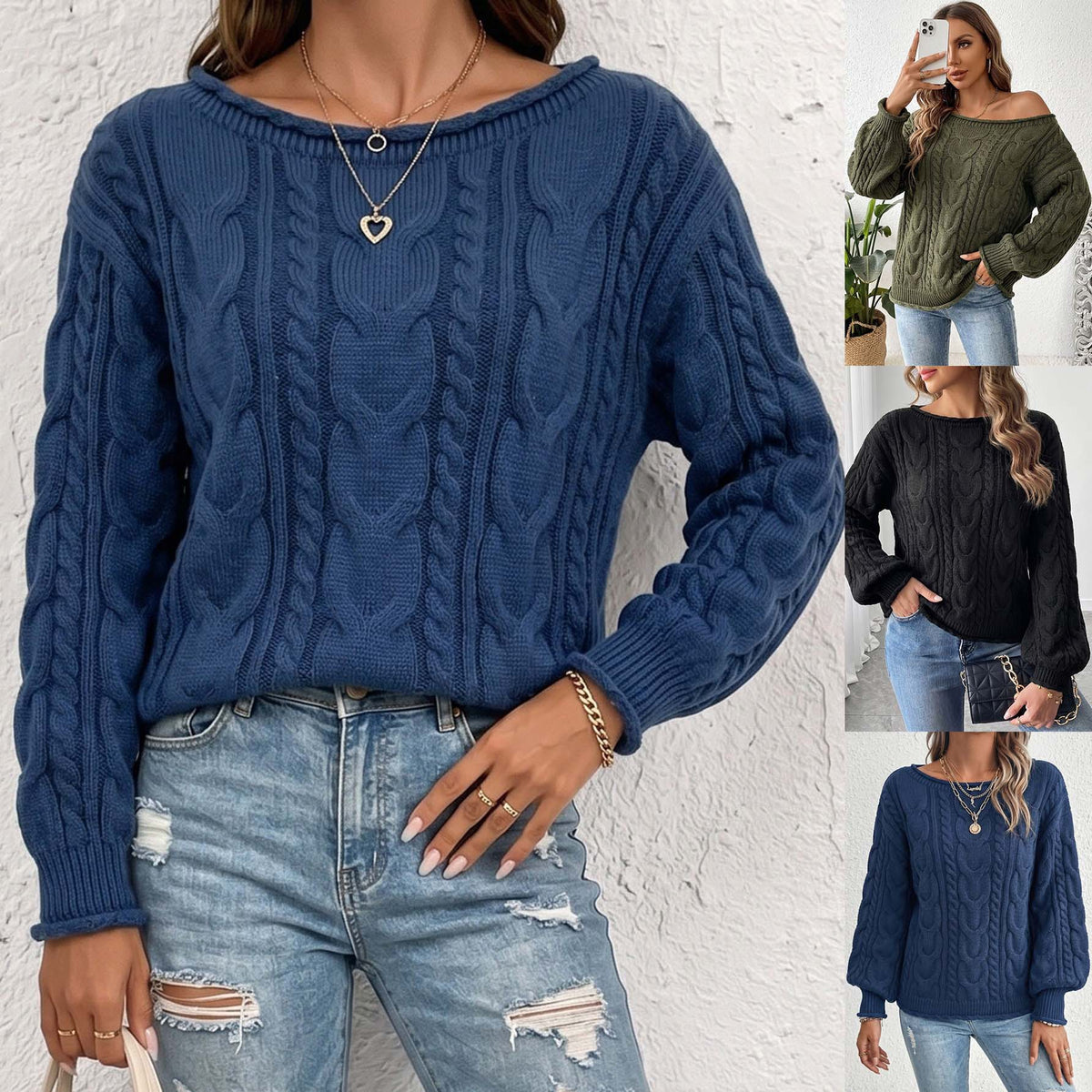 Off-Shoulder Cable Knit Sweater