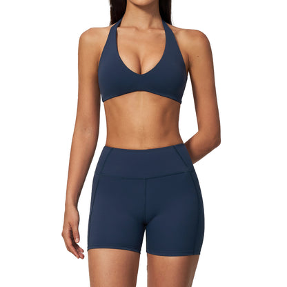 V-Neck Crop Top & Shorts Sports Set
