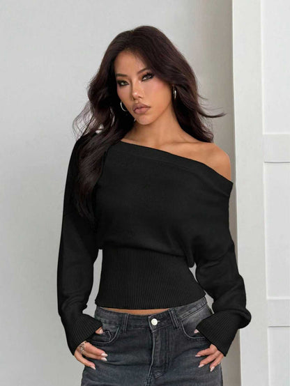Off-Shoulder Knit Crop Sweater