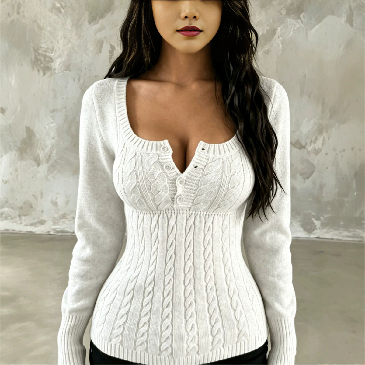 Cable Knit Square Neck Pullover