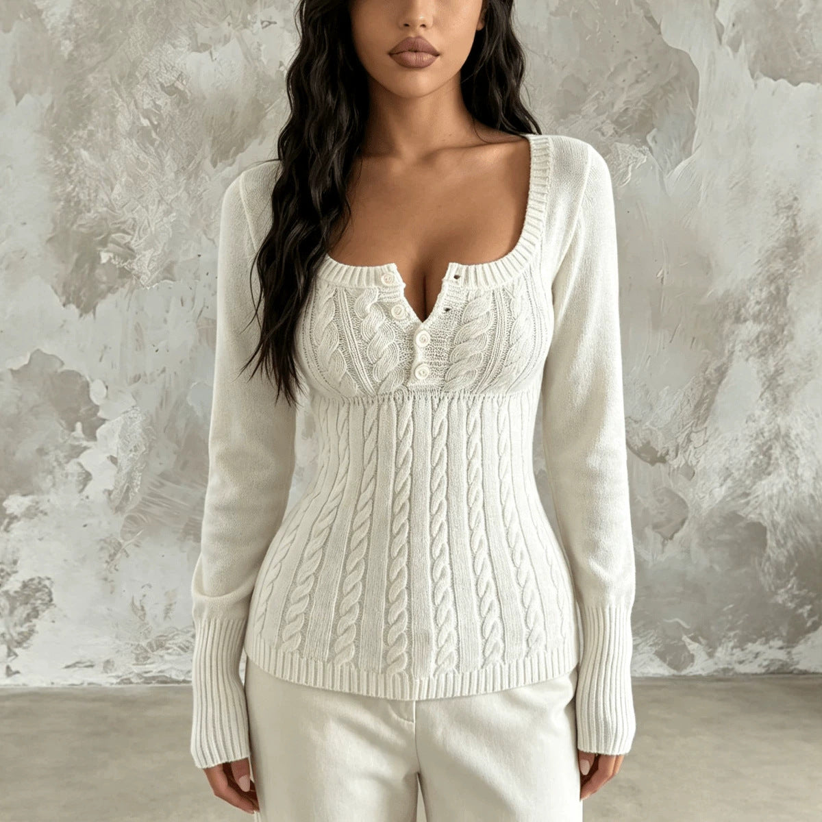 Cable Knit Square Neck Pullover