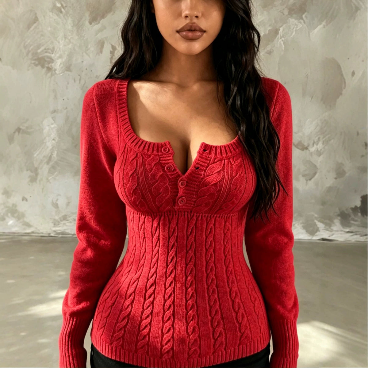 Cable Knit Square Neck Pullover