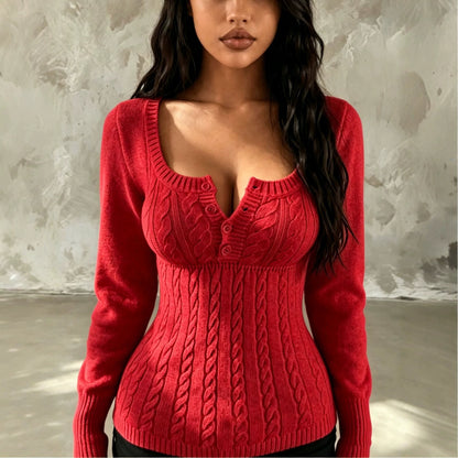 Cable Knit Square Neck Pullover