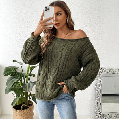 Off-Shoulder Cable Knit Sweater