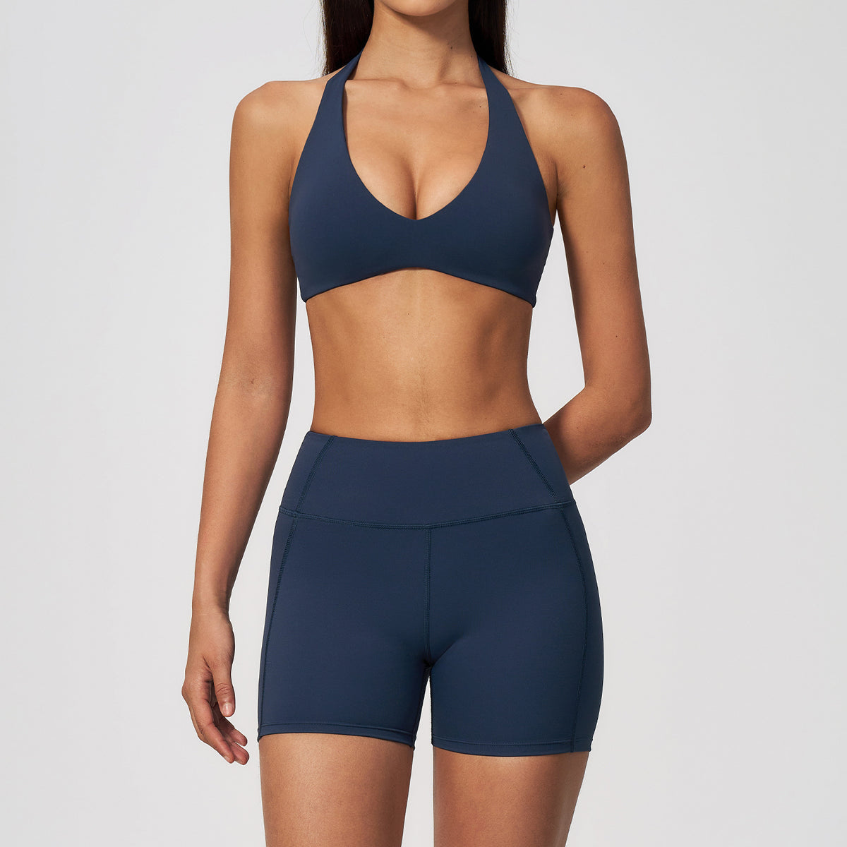 V-Neck Crop Top & Shorts Sports Set