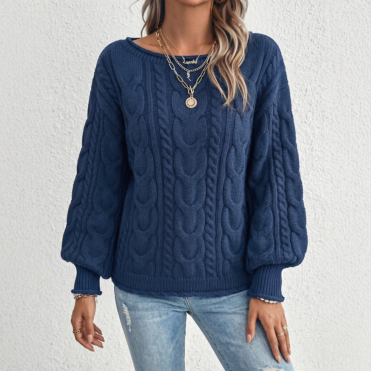 Off-Shoulder Cable Knit Sweater