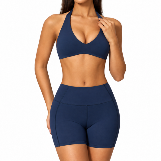 V-Neck Crop Top & Shorts Sports Set