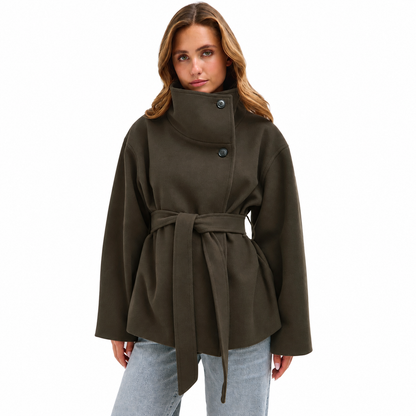 Belted Wool-Blend Wrap Coat