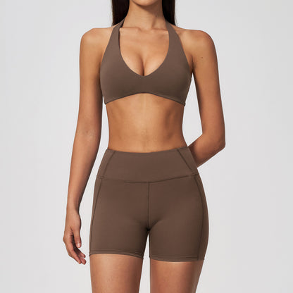 V-Neck Crop Top & Shorts Sports Set