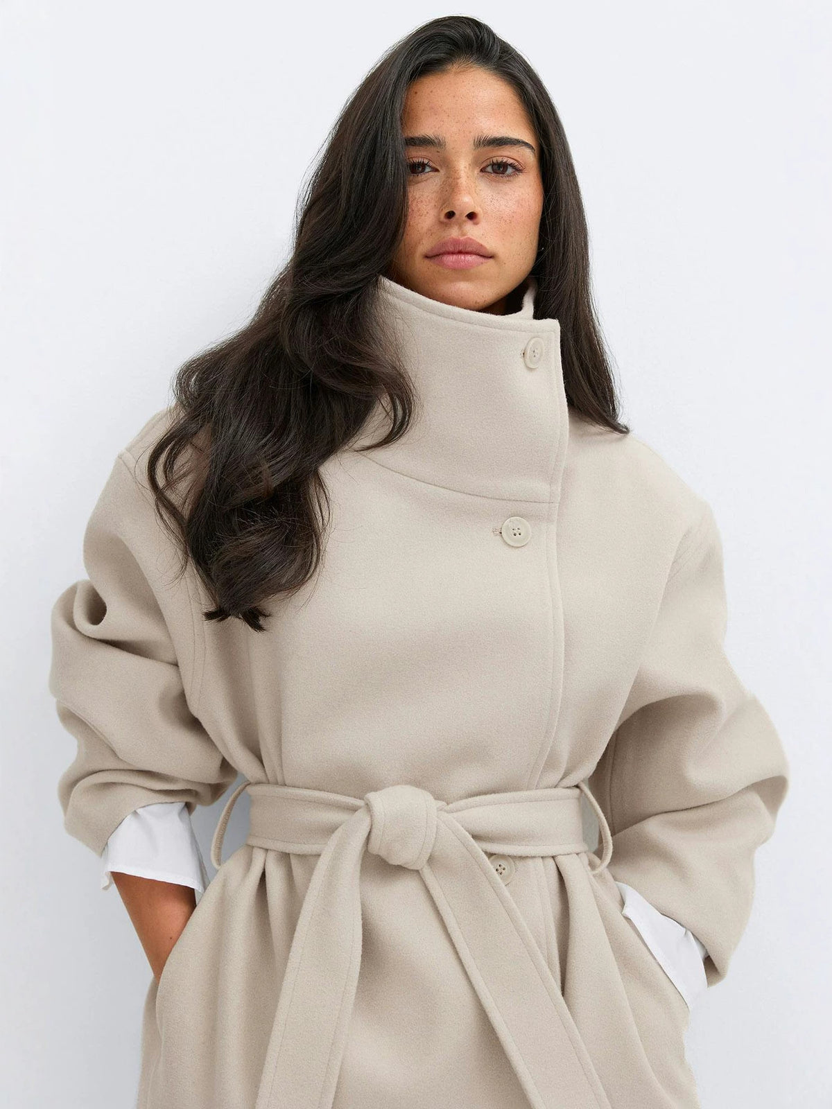 Belted Wool-Blend Wrap Coat