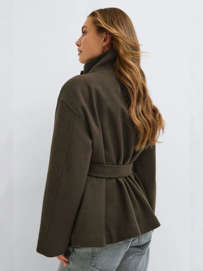 Belted Wool-Blend Wrap Coat