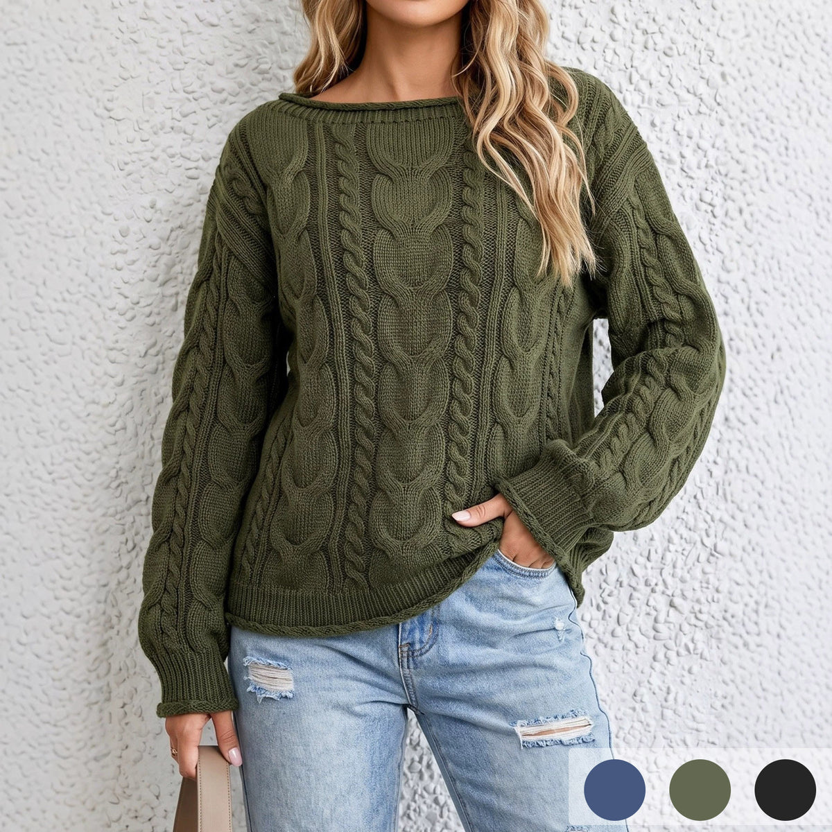 Off-Shoulder Cable Knit Sweater