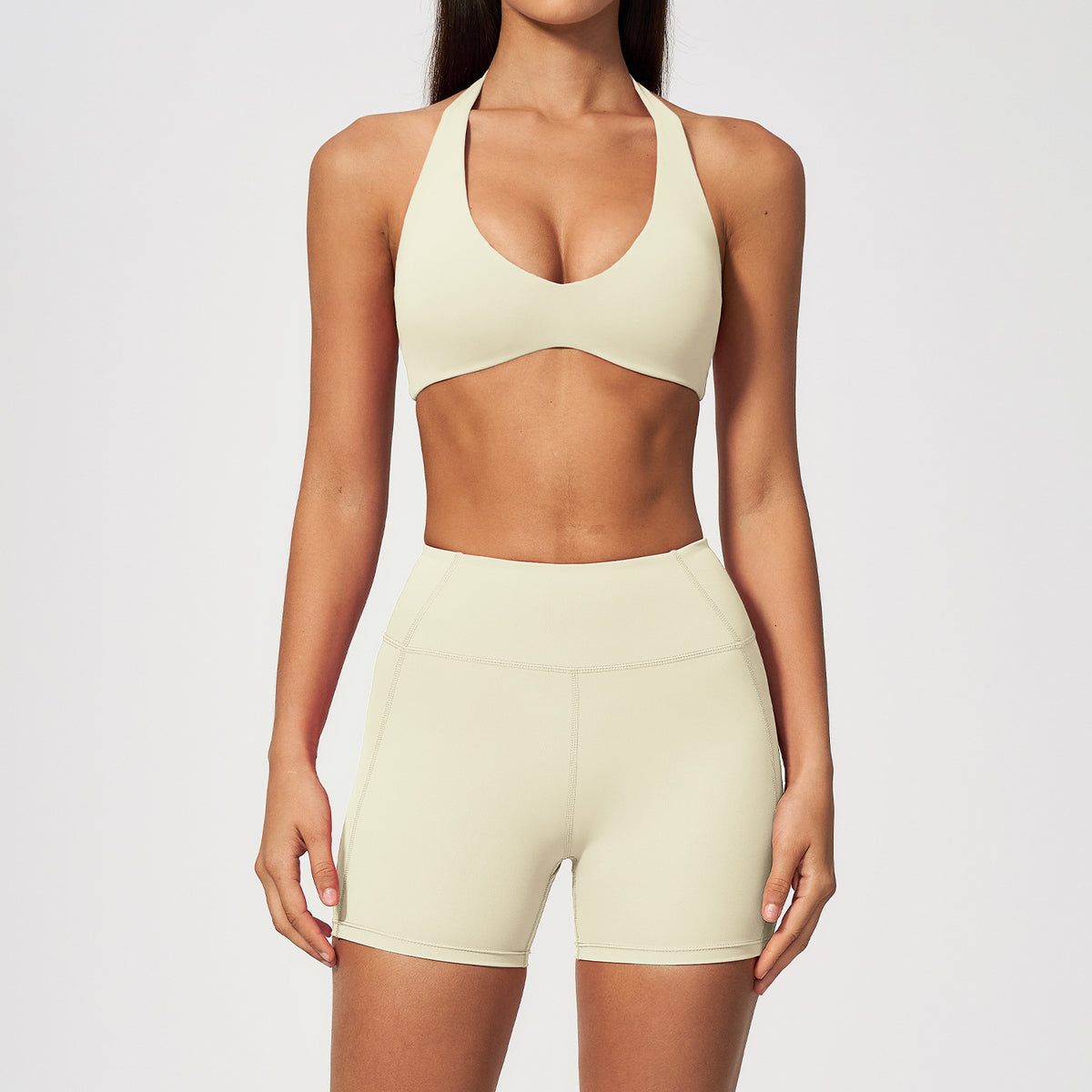 V-Neck Crop Top & Shorts Sports Set