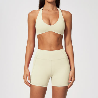 V-Neck Crop Top & Shorts Sports Set