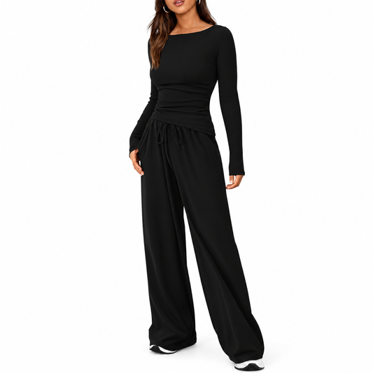 Asymmetric Top & Wide Leg Pants Set