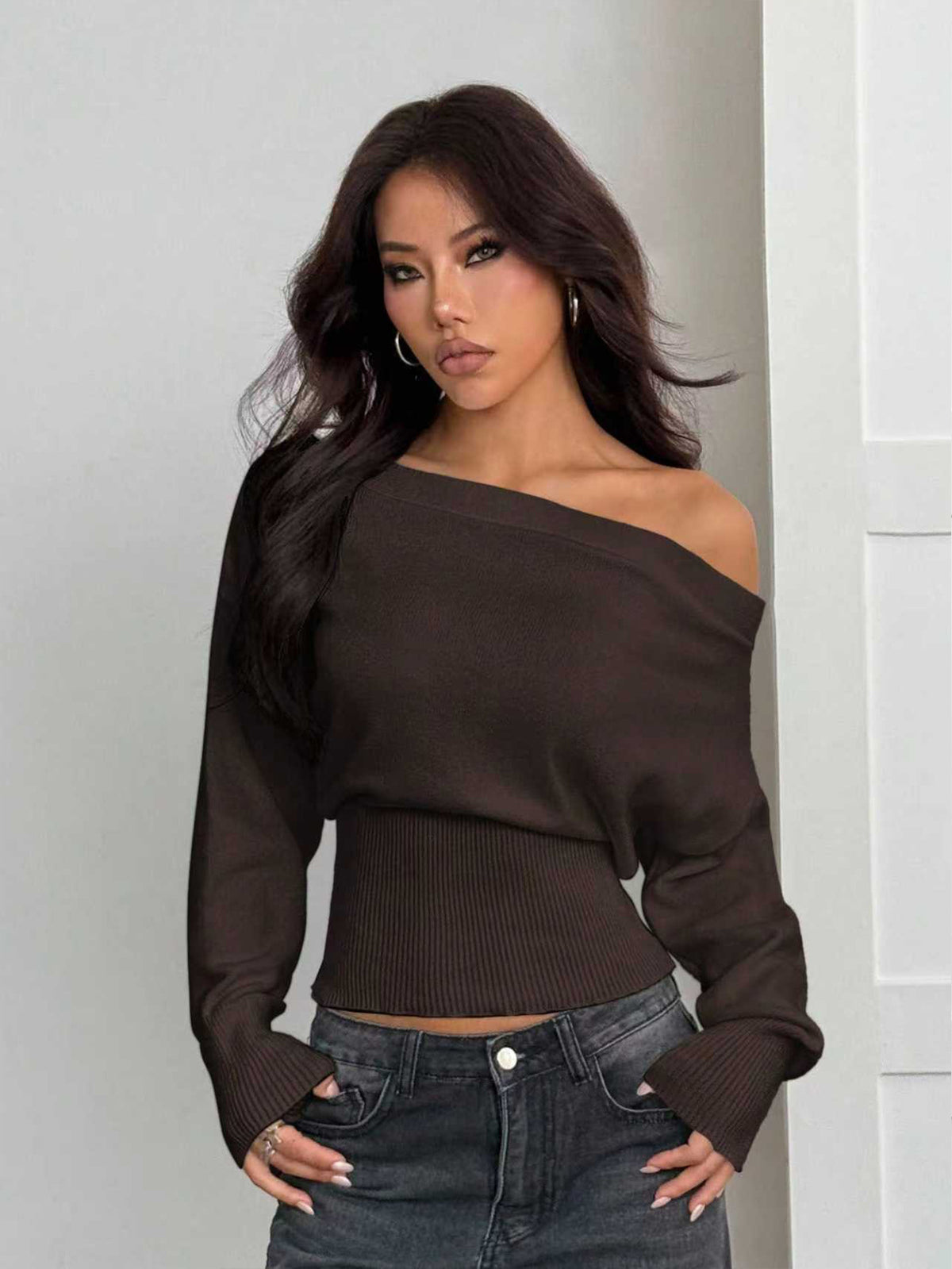 Off-Shoulder Knit Crop Sweater