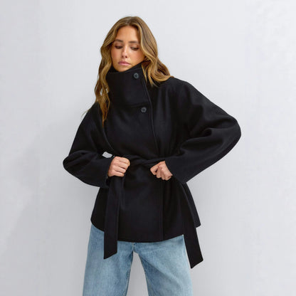 Belted Wool-Blend Wrap Coat