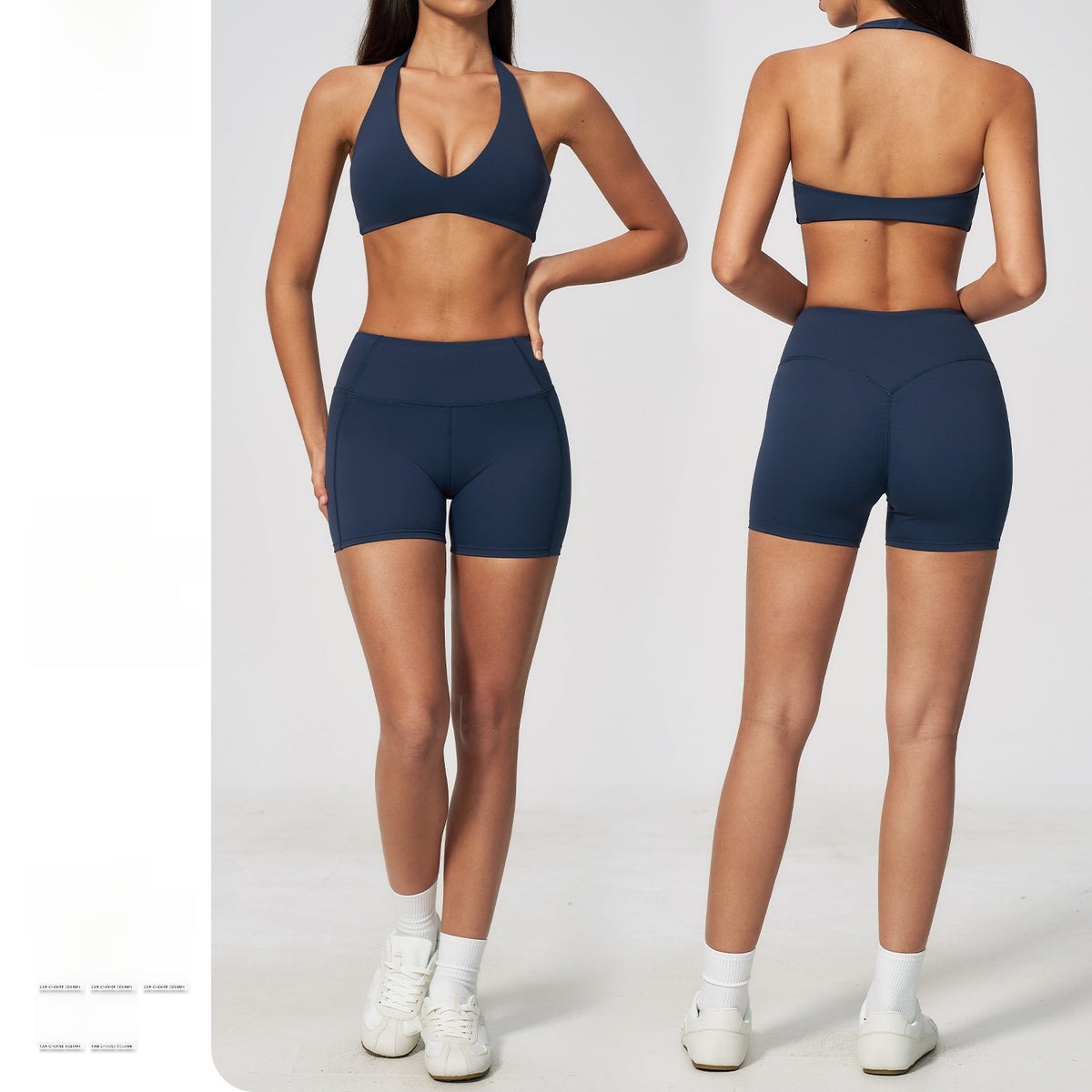 V-Neck Crop Top & Shorts Sports Set