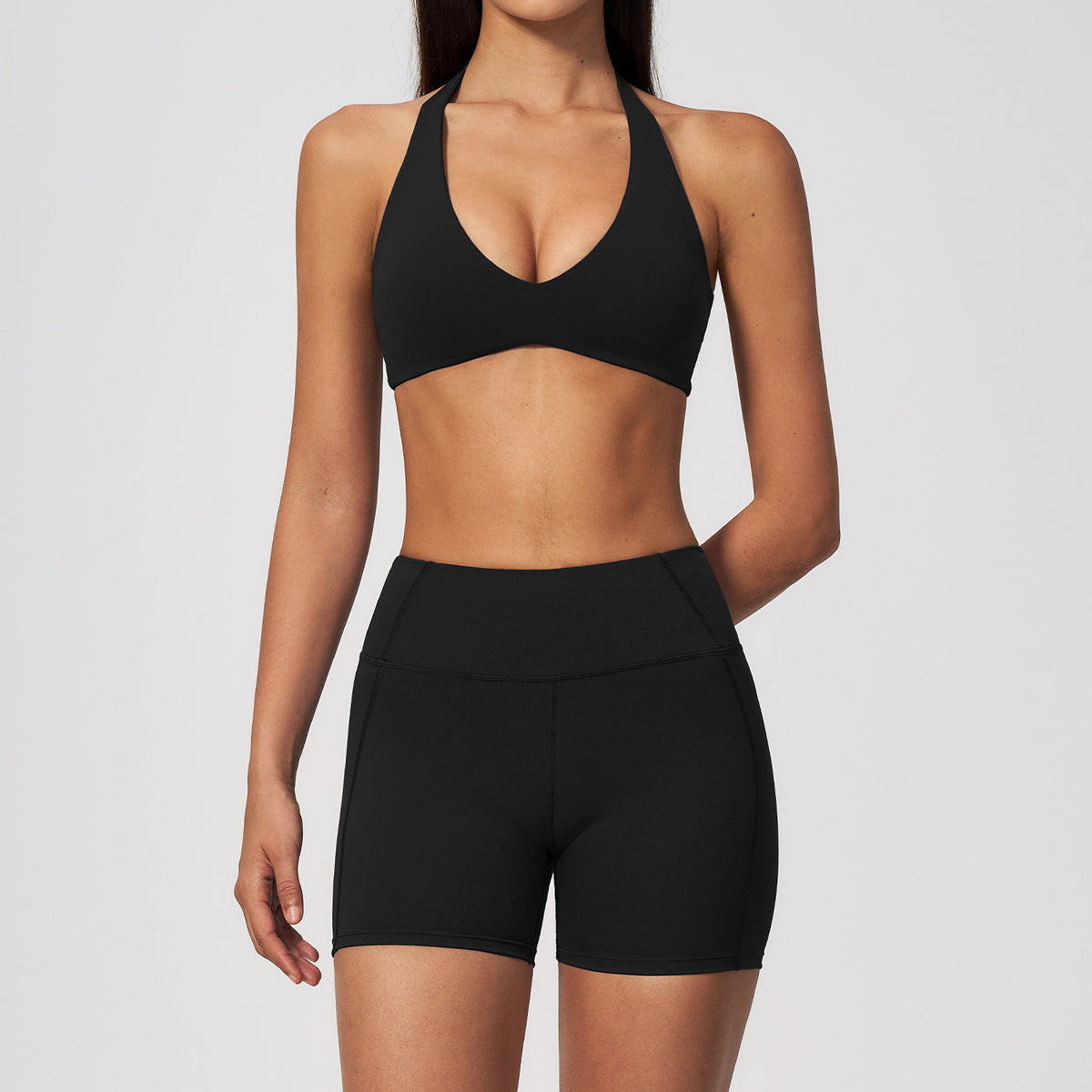 V-Neck Crop Top & Shorts Sports Set