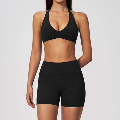 V-Neck Crop Top & Shorts Sports Set