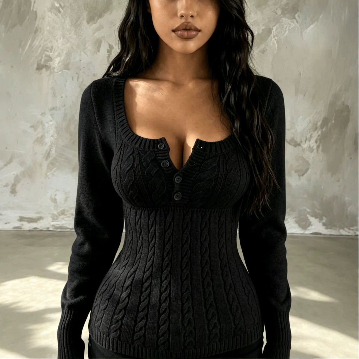 Cable Knit Square Neck Pullover